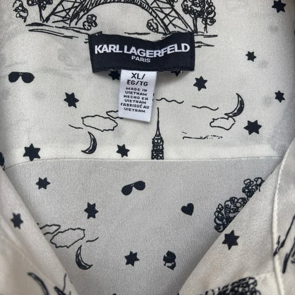 Karl Lagerfeld Paris Whimsical XL White Long Sleeve Eiffel Tower Print Blouse - Picture 2 of 6